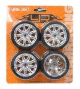 1/10 Silver 24mm Wheel & Tire Set 9-Spoke